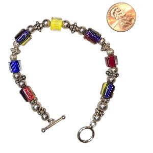 LGBTQ rainbow Italy Venetian blown cane glass and sterling silver bracelet